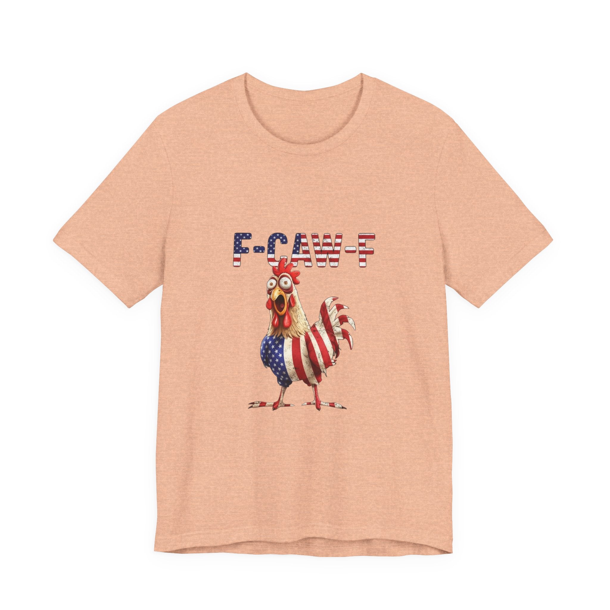 Patriotic Rooster Tee – "E-CAW-F" American Flag Chicken Shirt