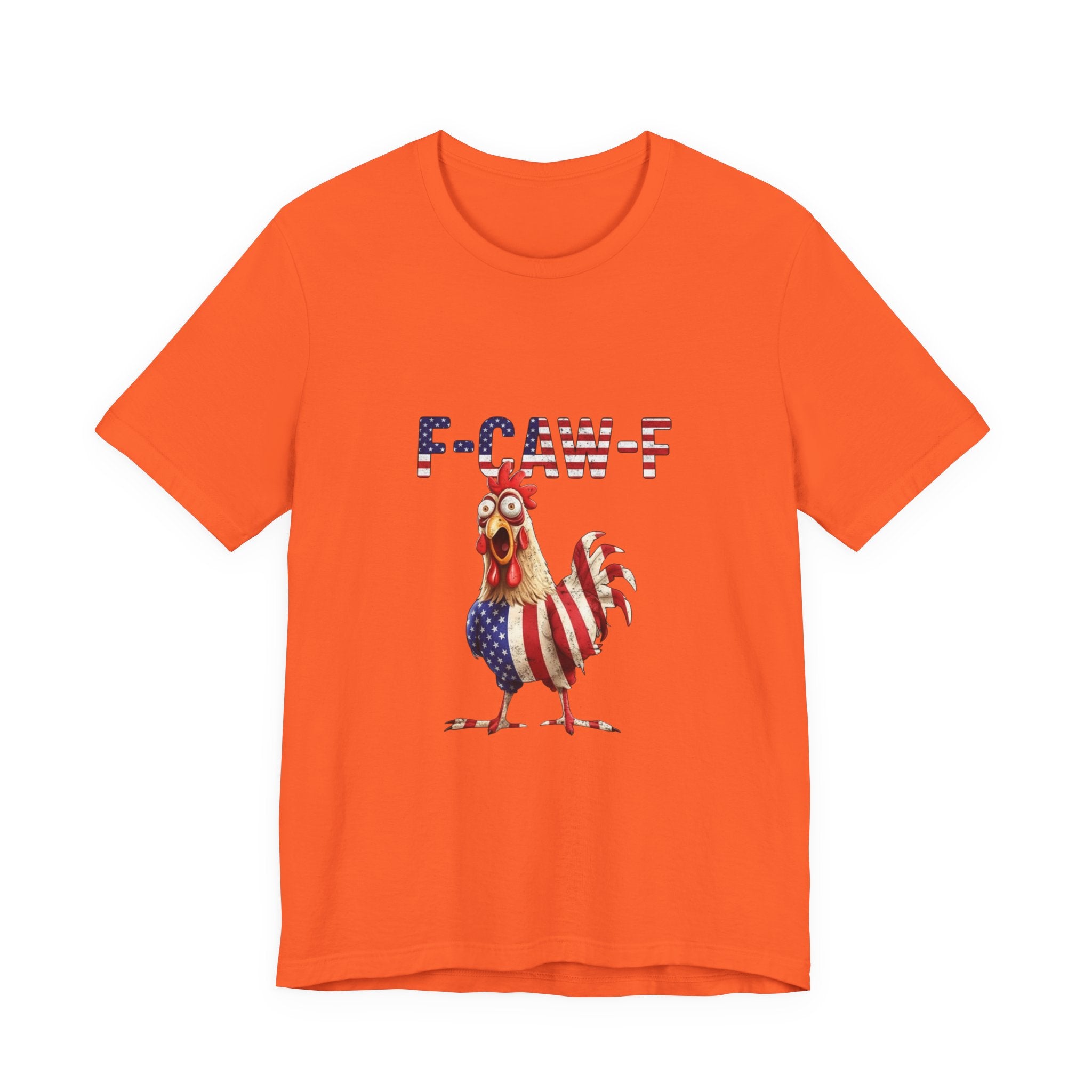 Patriotic Rooster Tee – "E-CAW-F" American Flag Chicken Shirt