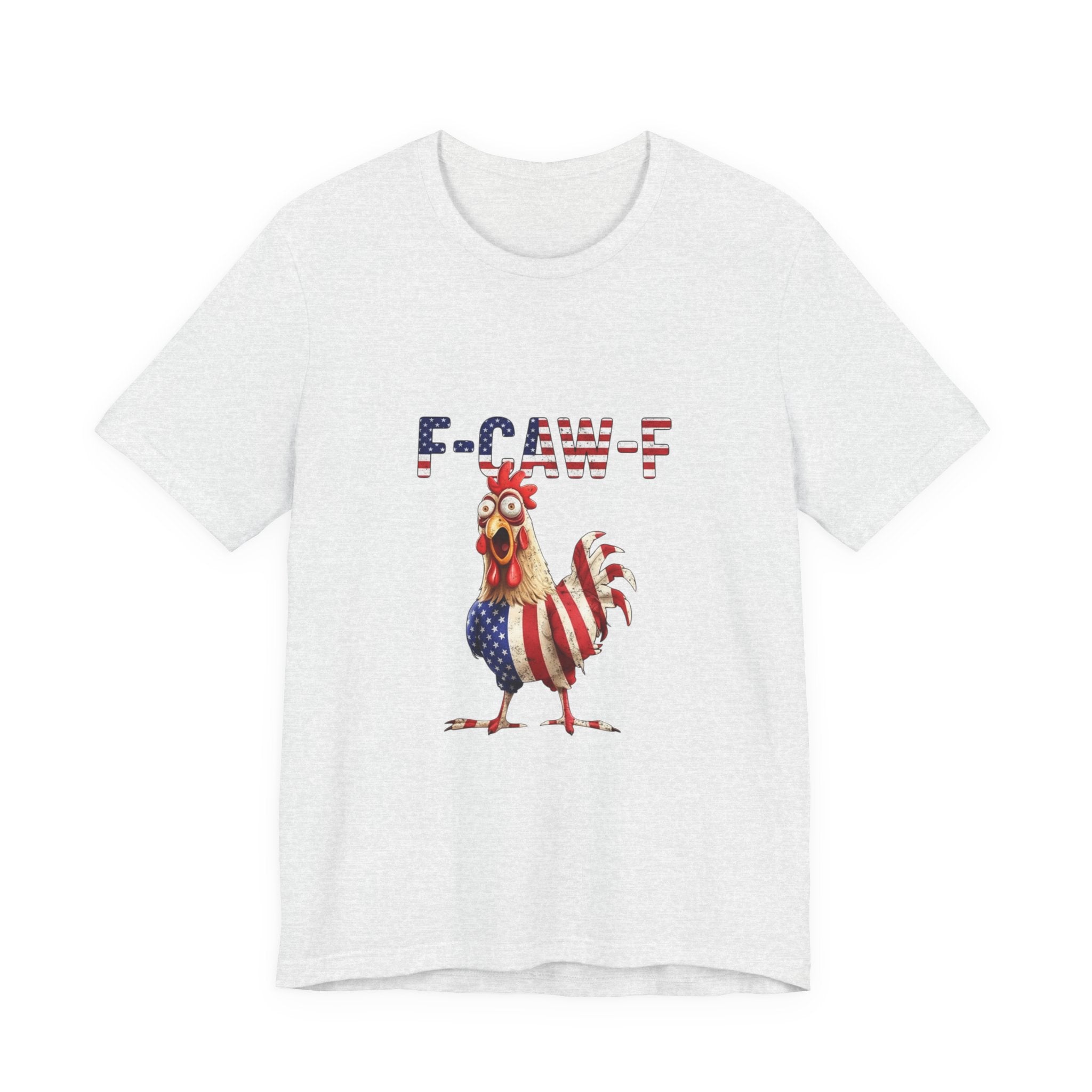 Patriotic Rooster Tee – "E-CAW-F" American Flag Chicken Shirt